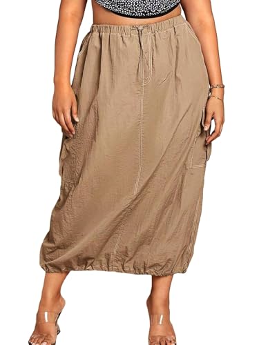 Verdusa Women's Plus Size Cargo Skirt Streetwear Drawstring Waist Long Skirts with Pockets