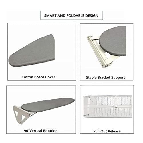 Ironing Board Wall-Mounted Ironing Board with Heat Resistant Cover 42in ,Fold Drop Down Laundry Iron Boards, w/Wall Fixing Plate Space Saving, for Home Apartment Foldable Ironing Station ( Color : A ) - Image 3