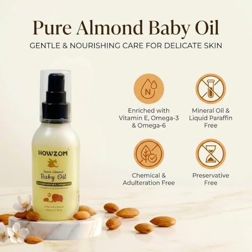 Image of Pure Sweet Almond Oil for Baby Body Massage Oil Enriched with Vitamin E & Omega-3 | Cold Pressed Badam Oil for Newborn Skin & Hair Nourishment | 100ml