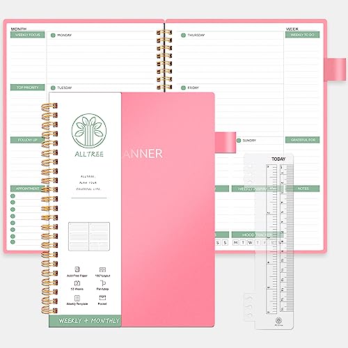 Weekly Planner Undated, Undated Planner With Weekly Schedules, Alltree Habit Tracker Journal With 53 Weeks, Spiral Appointment Organizers Notebook For Work & Personal Life, Pocket, Pen Loop, Pink, 5.5"X8.5" #TOP30