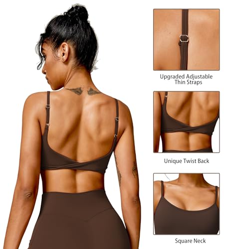 Image of QUOJIZY Sports Bras for Women Open Back Workout Tops for Women Yoga Bra Spaghetti Straps Twist Back