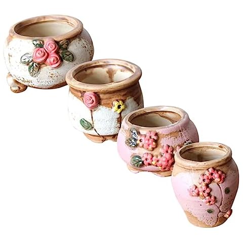 KITANDOVE 4 Pcs Decorative Ceramic Plant Pots for Small Flowers and Succulents Random Styles Ideal for Home and Garden Decor Indoor Planting and Arrangement Cover