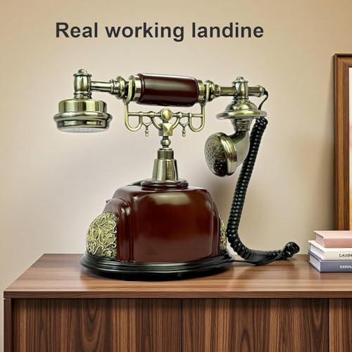 Image of Dratal Imitation Copper Vintage Style Rotary Retro Old Fashioned Rotary Dial Home and Office Telephone Functional Antique Style Telephone-Bronze (DR-02)