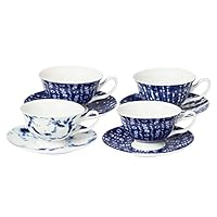 Cooper & Co. Set of 4 Tea Coffee Cups & Saucer Set Blue 200ml