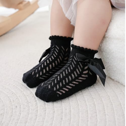 Baby Girls' Socks - Toddler Ankle Socks, Infant Princess Bow Mesh, Breathable Casual Lace, 5 Pairs3