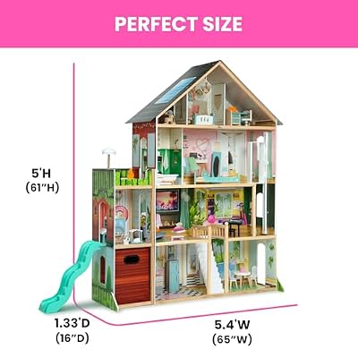 Delta Children Deluxe Maui Dollhouse - دمية كبيرة من 4 طوابق مع 12 غرفة تتضمن 50 ملحقًا - مصعد عمل ، شريحة موجة ، أضواء / أصوات - يناسب دمى 12 بوصة - هدية لعب التظاهر للأعمار 3 +