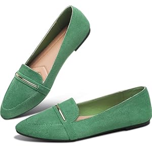 Obtaom Women’s Pointy Toe Loafer Flat Comfortable Faux Suede Work Shoes,Cute Penny Loafer Slip On Ballet Flat