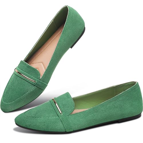 Obtaom Women's Pointy Toe Loafer Flat Comfortable Faux Suede Work Shoes,Cute Penny Loafer Slip On Ballet Flat