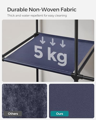 SONGMICS Clothes Wardrobe, Portable Closet, Garment Organiser Rack with 4 Hanging Rails, Shelves, 4 Side Pockets, 45 x 170 x 167 cm, Large Capacity, Dark Blue RYG094I02
