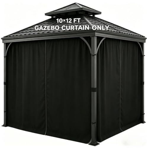 10' x 12' Gazebo Curtains, 4 Panels Privacy Side Walls, Black by ORSMGOLF - Used condition - US$84.47