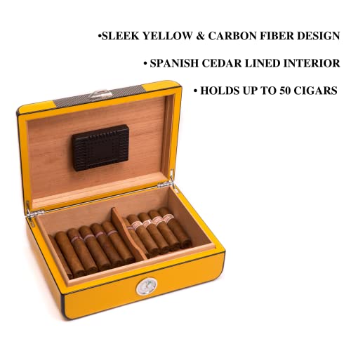 Bey-Berk Cigar Humidor With Humistat And External Hygrometer Holds Up To 50 Cigars (Yellow) #TOP3