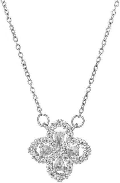 18K Gold Plated 925 Sterling Silver Flower Pendant Necklace – Sparkling Cubic Zirconia Teardrop Petals – Dainty Jewelry Gift for Women