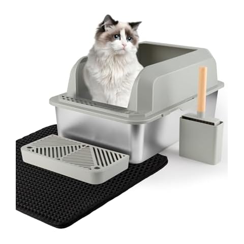 Stainless Steel Cat Litter Box with Lid, Extra Large for Multi-Cat Households, Easy Clean, Non-Sticky, Anti-Leakage, Includes Scoop and Mat Cover