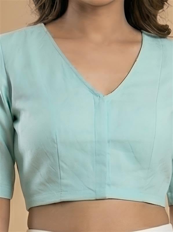 Image of Yash Gallery Women's Stretchable Rayon Lycra V-Neck Short Sleeve Front Open with Hook Stylish Crop Blouse Top for Ethnic Beige Designer Festive Choli Blouse
