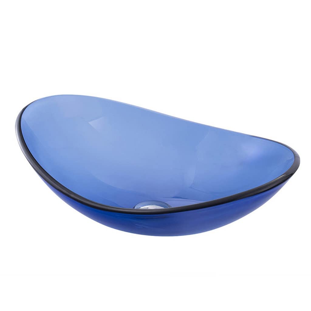 Aderfetbi Sink Only Bathroom Sink Bathroom Vessel Sink Blue Glass Washbasin Tempered Countertop Art Basin(Sink Only)