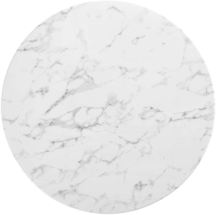 Pemberly Row 40" Round Faux Marble Dining Table, Gold-Finished Metal Pedestal Base, White Marble-Look Top, Modern Style, Compact Design for Small Kitchen or Dining Room Spaces