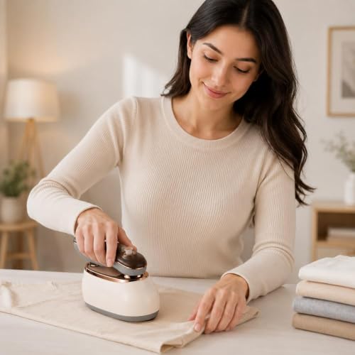 Image of Portable Mini Steam Iron for Clothes 1000W | Handheld Garment Steamer | Rotatable Handle with Ceramic Soleplate | Compact Travel Iron with 160ML Water Tank | Protective Waterproof Insulation Mat