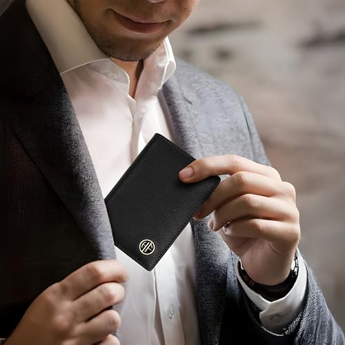 Image of HAMMONDS FLYCATCHER Genuine Leather Card Holder for Men and Women Slim RFID Blocking Bifold with 6 Card Slots Cash Compartment Compact Credit Debit Card Case Minimalist Pocket Organizer