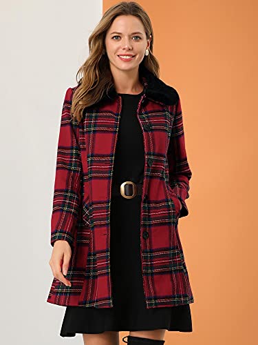 Allegra K Women's Buffalo Checks Winter Peter Pan Collar Long Plaid Coat Red X-Small #TOP1