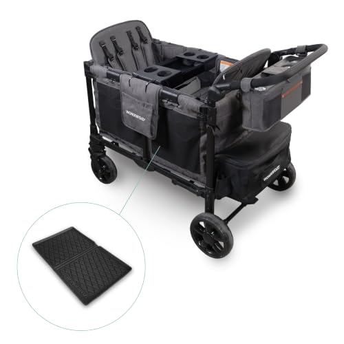 Image of Wonderfold W4 Elite Pro Bundle - 4-Seater Stroller Wagon with All-Weather Mat, Flex Snack Tray, and Parent Console, Safety-Certified with 5-Point Harnesses - Gray