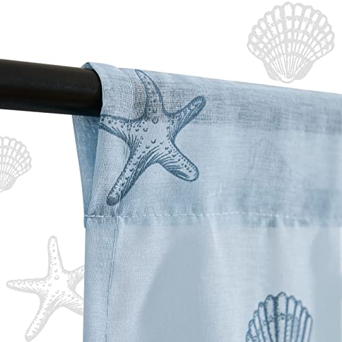 Jinchan Blue Seashell Starfish Pattern Sheer Curtains Nautical Beachhouse Coastal Cabin Living Room Darpes Window Sheers For Bedroom Beach Curtain Panels 96 Inch Summer 2 Panels #TOP5