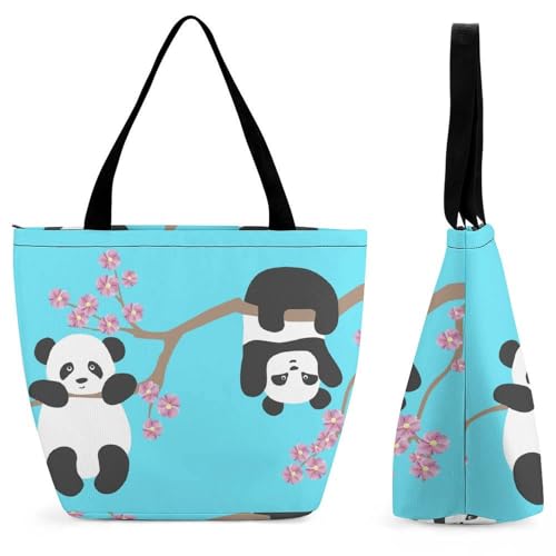Sac shopping panda floral pour femme : grand fourre-tout pratique en tissu de 32,5 cm