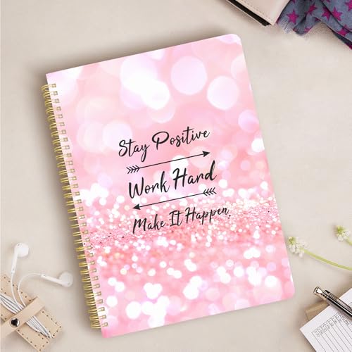 Image of Cute Spiral Notebook 8.5 x 11 Graph Paper Journal A4, Positive | 70 page, Note Book with Pocket, Large, Big, Hard Cover, Aesthetic, Pretty Design, for Women, Girls, Kawaii