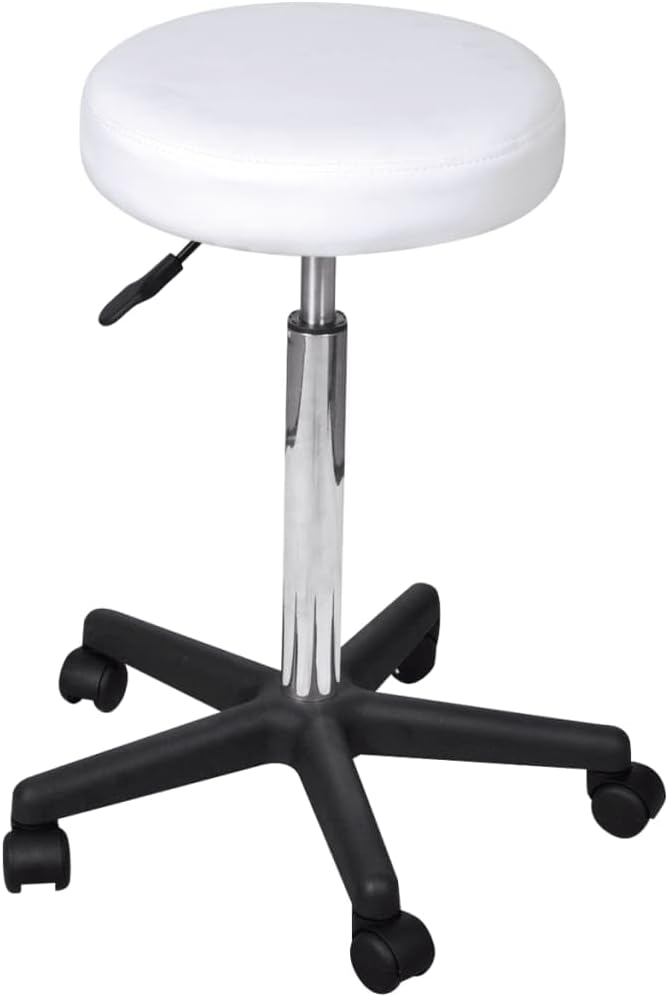 vidaXL Adjustable-Height Office Stool in White | Faux Leather Upholstered | Modern Design with Gas Lift Mechanism for Flexible Seating