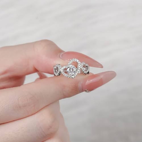 0.5 carat moissanite heart shaped anniversary ring, S925 sterling silver plated 18K white gold heart shaped hollow wedding ring for women3