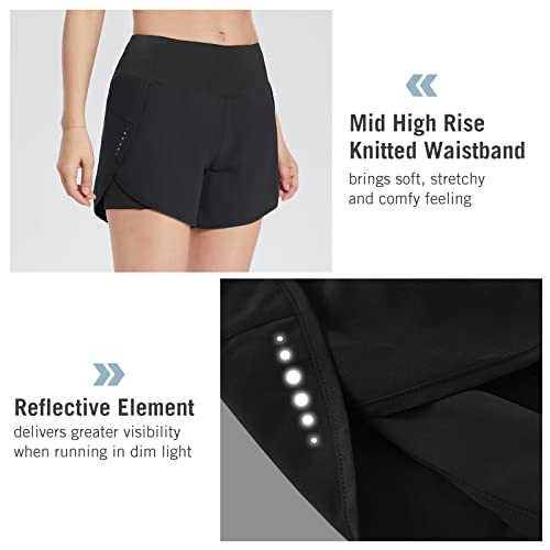 Baleaf Athletic Running Shorts For Women With Pockets 2 In 1 Lightweight Flowy Workout Active Yoga Shorts With Liner Black L #TOP3