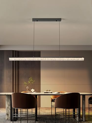 Genérico Lámpara de techo, Luces colgantes lineales negras minimalistas for comedor, candelabro de cristal largo y moderno negro sobre mesa, Isla cocina(Pearl Black L150cm,Cool)