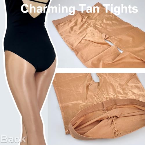 HTRUIYA 2 Pairs Shiny Pantyhose For Women Sheer Pantyhose Footed High Waist Shimmer Stocking For Dance Tights 70D4