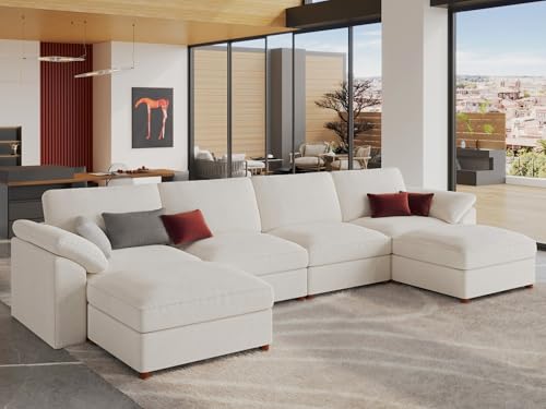 EASE MOOSE Cloud Modular U-Shape Sofa, Chenille, White