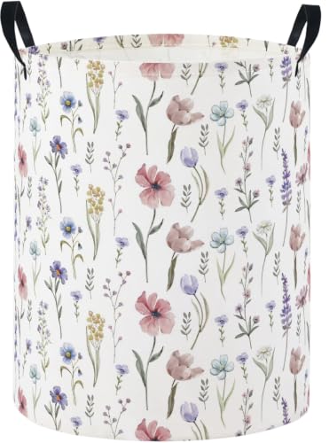 Image of Baby Laundry Basket Baby Nursery Hamper Kids Laundry Basket Toy Storage Bin for Boys Room Decor Gift Baskets for Bedroom Bathroom(Flower)