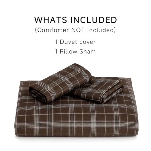 Image of Plaid Duvet Cover Set Twin Size,Brown Blue Gingham Patterned Bedding Set for Girls Boys,Modern Soft Breathable Microfiber Comforter Cover 2 Pieces with Zipper Closure and 1 Pillow Sham