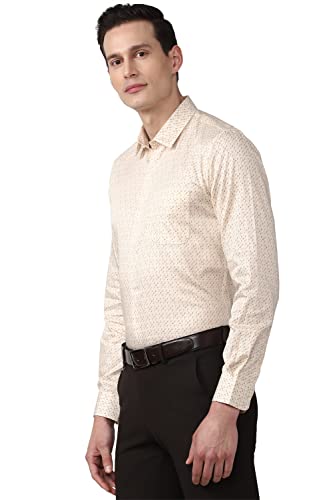 Image of Peter England Men Cream Slim Fit Full Sleeves Formal Shirt