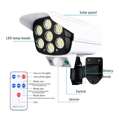 Image of Outside New Step Solar Light Garden Waterproof Stair Deck Pool Patio Fence Gate Yard Floor Step Balcony Sunlight Pathway Solar 77 LED Motion Sensor Security Camera Shaped