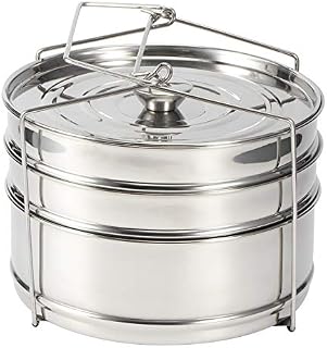 Stackable Steamer Insert Pans, 3 Tier Stainless Steel Food Steamer with Folding Sling Handle for Pressure Cooker Cooking 3 Dishes at a Time, Pot in Pot Accessories for Steaming Fish Vegetables Meat
