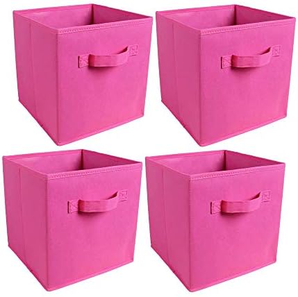 BonChoice Foldable Storage Cubes Boxes Pack of 4 with Handle for Home Organization, Fabric Wardrobe Storage Box Organizer Basket Bins for Clothes Bedding Toys Towels,Collapsible & Durable Light Purple
