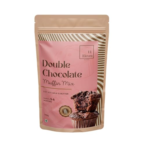 Image of 11Eleven Bakery Healthy Muffin Mix | Double Chocolate 140g| Eggless Cake Mix |Instant Muffin Cake Mix Powder | 2 Step - Mix & Bake | Easy to make|100% Vegetarian