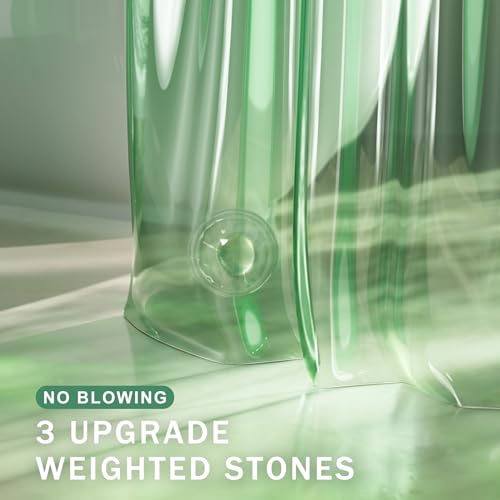 Image of AmazerBath Heavy Duty Shower Curtain and Liner 2-in-1, 100% EVA Luxury Soft Clear Mint Green Shower Curtain Liner, 72x72 Plastic Weighted Shower Curtain, 12 Rustproof Grommets & 3 Heavyweight Stones