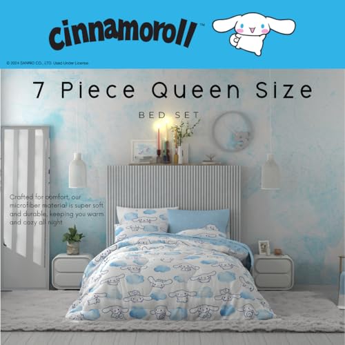 Image of Cinnamoroll Bedding 7 Piece Super Soft Cozy Reversible Comforter and Sheet Set with Sham, Queen, (100% Official Licensed Product) By Franco