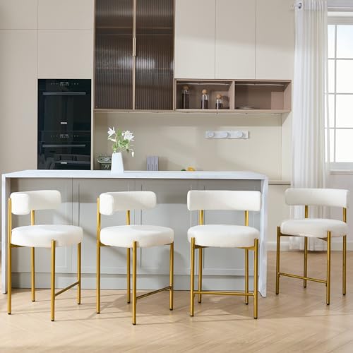 Forsalund 24" Counter Height Bar Stools Set of 4, Gold Legs, Cream White