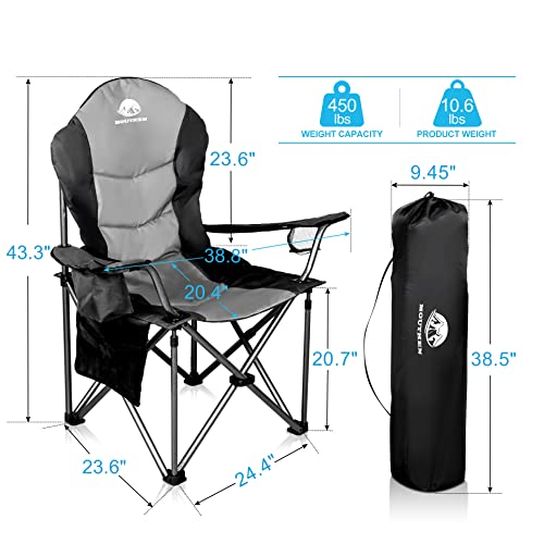 Mouthen Padded Camping Chair Oversized Heavy Duty Camp Chair Supports 400 Lbs, Outdoor Camp Chair With Lumbar Back Support,Cooler Bag,Head Pocket (Black & Grey) #TOP1