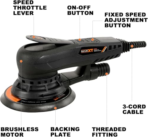 MAXXT Electric 5mm Random Orbital Sander, Brushless 350W 3A Palm Sander, Multi-Function Variable Speed Electric Corded Orbital Sanders Machine with 6Inch Sanding Pad, 10 Sanding Paper for Woodworking by MAXXT - Image 7