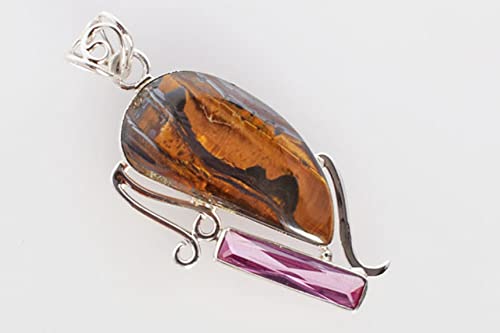 Collier œil de tigre améthyste pendentif argent 925 véritable chaîne 45cm - 3