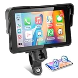 Motorrad Carplay Bildschirm mit Navigation, Motorsi Tragbarer 5 Zoll Wasserdichter Touchscreen mit Kabelloses CarPlay und Android Auto Motorrad, Bluetooth, EQ, Kalibrierung Berühren +SWC
