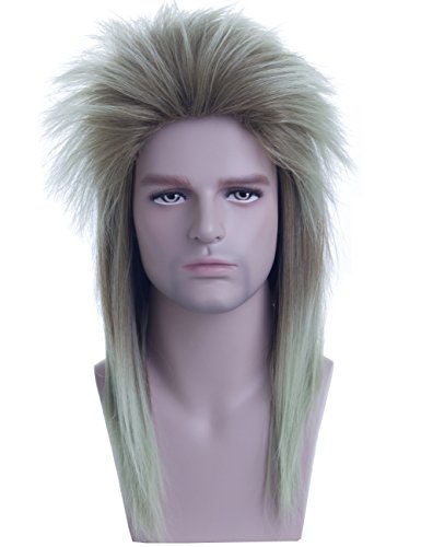Angelaicos Unisex Mullet Wig 70S 80S Vintage Retro Rocker Disco Long Brown Green Hair Bandana #TOP3