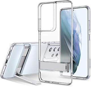 ESR Metal Kickstand Case Compatible with Samsung Galaxy S21 Ultra (6.8-Inch) (2021), Crystal Clear Slim Silicone, Portrait and Landscape Stand, Clear