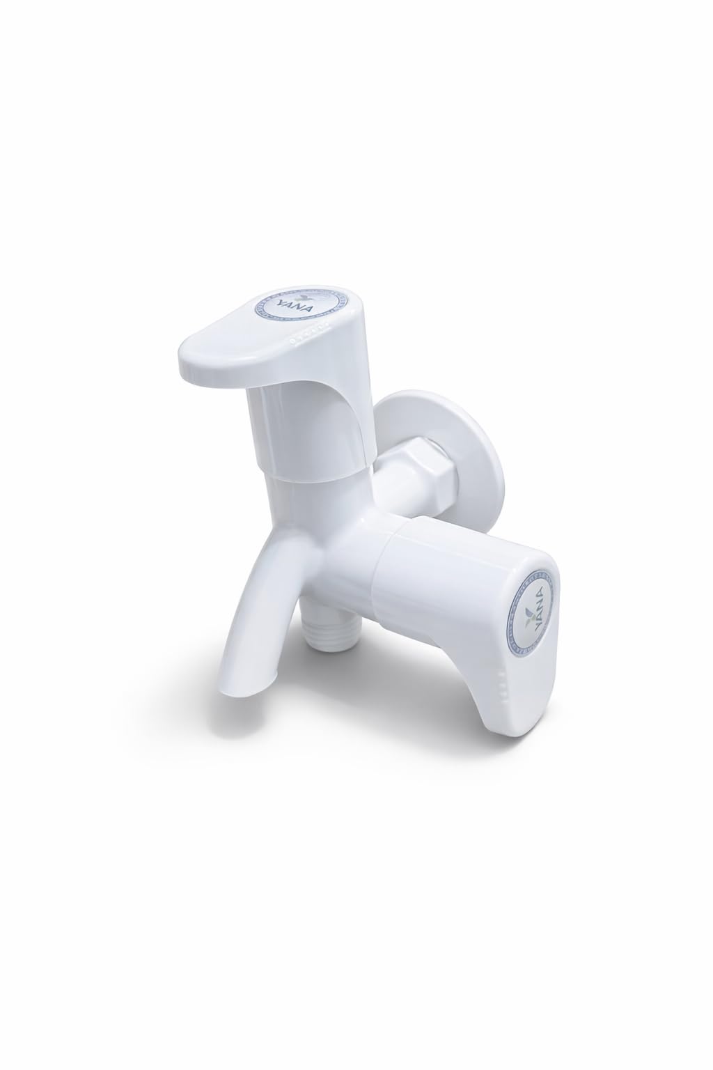 YANA PTMT Two Way Bib Cock Tap with Flange | Dual Outlet Wall Mount Faucet | 15mm Ceramic Cartridge | Rust Free Plastic Tap for Kitchen Bathroom Garden | Hot & Cold Water (White)-image-44